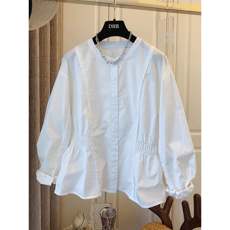 Plus-Size 2026 New Chic Early Spring Top with Unique High-End Design, Niche French-Style White Shirt A3001