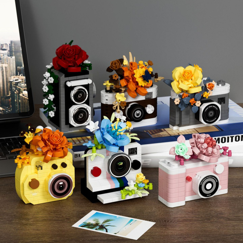 Chaolechuang 7438-7443 Mirror Flower Series Micro Particle Assembled Building Block Camera Ornament One Piece Wholesale Delivery