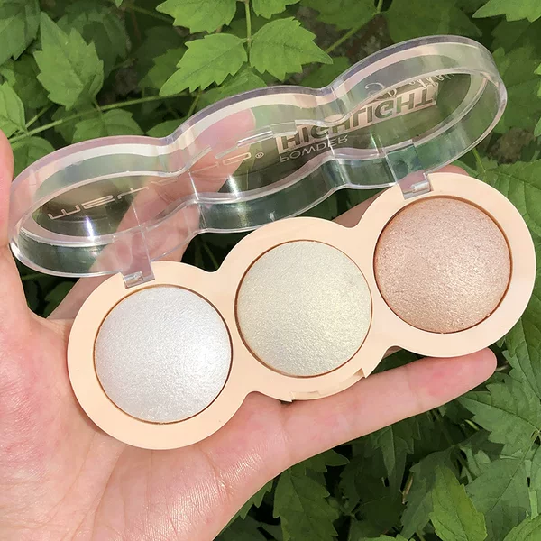 Yh695 Eyeshadow Palette 3-Color Highlighter Powder Baked Powder Makeup Msyaho Cross-Border Trade Factory Wholesale Pearlescent