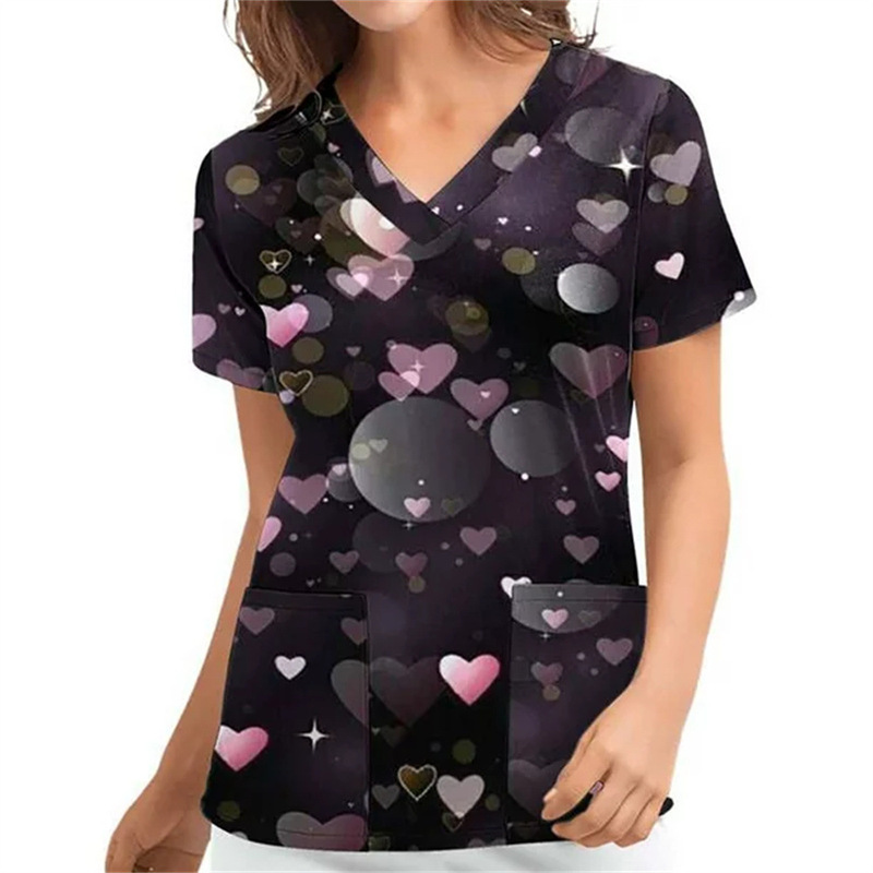 Women's T-Shirt V-Neck Nurse Uniform European and American Cross-Border Factory Direct Sales Aliexpress Casual Comfortable Short-Sleeve Women's Print
