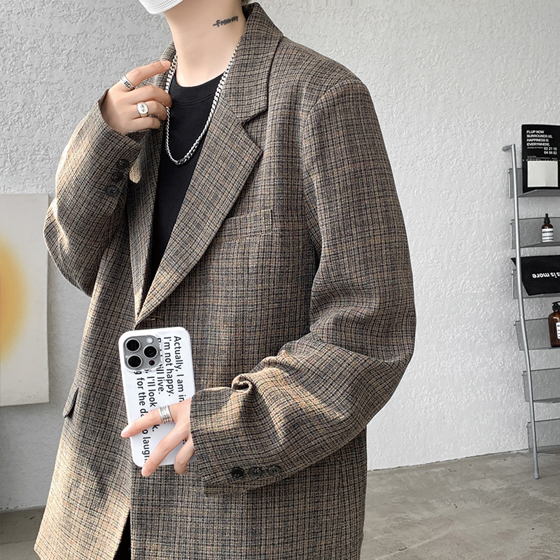 1 24 Autumn Winter New American Retro Plaid Oversized Jacket Men's Stylish High-End Casual Suit Houndstooth_voghion.com