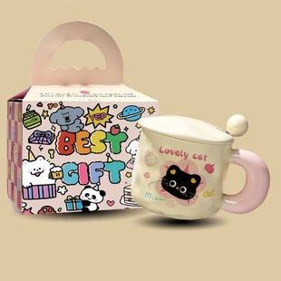 Cute Cat Mug with Lid and Spoon, High-Looking Mug, Birthday Gift for Girl Best Friend, Practical Wedding New Style