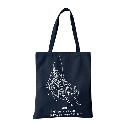 Niche personality graffiti design cute cat one-shoulder canvas bag women's summer portable commuting bag