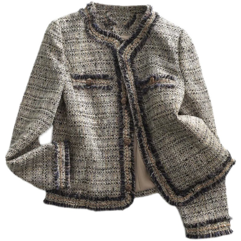 Women's Clothing high tech fantasy yarn retro small fragrance style tweed jacket with wool all match outerwear_voghion.com
