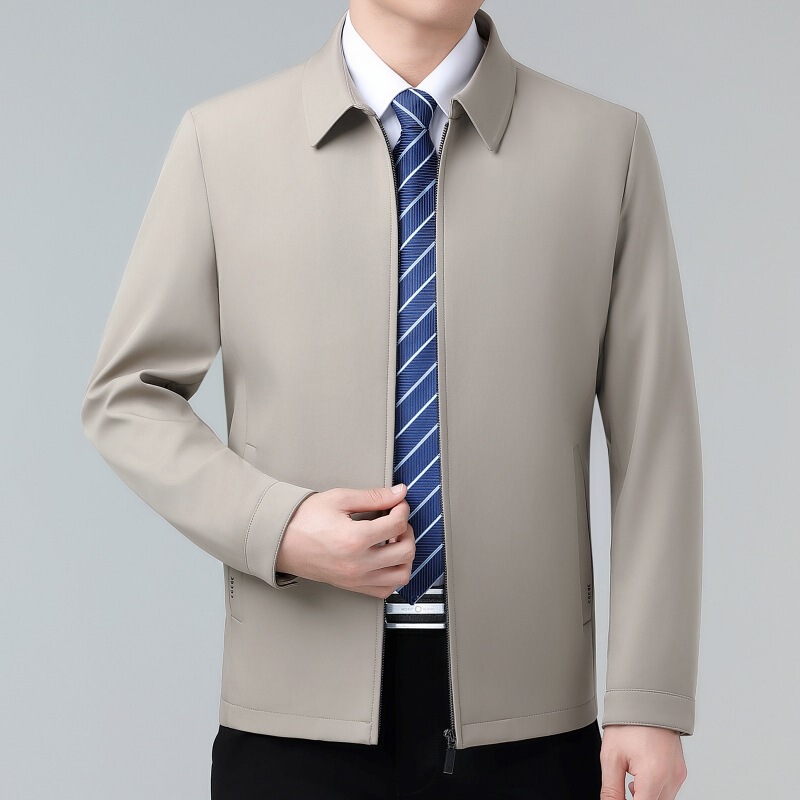 Brand Mulberry Silk Jacket Men's Spring and Autumn Thin Business Casual Jacket Top Lapel Middle-Aged Dad Jacket