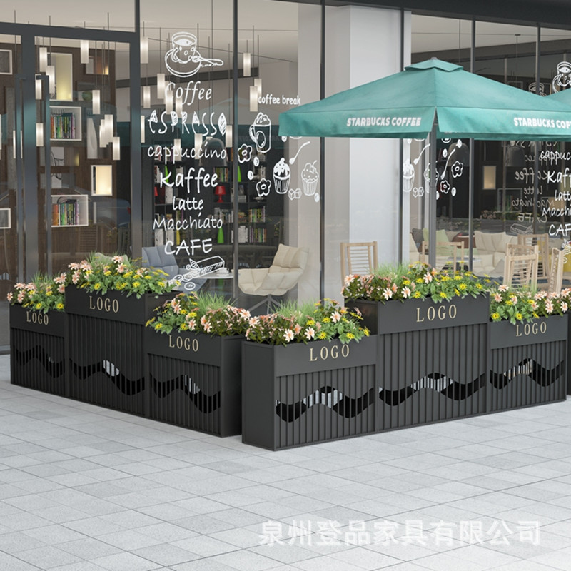 室外鐵藝花箱組合豎條裝飾戶外不鏽鋼花壇市政簡易琴款長方形花槽