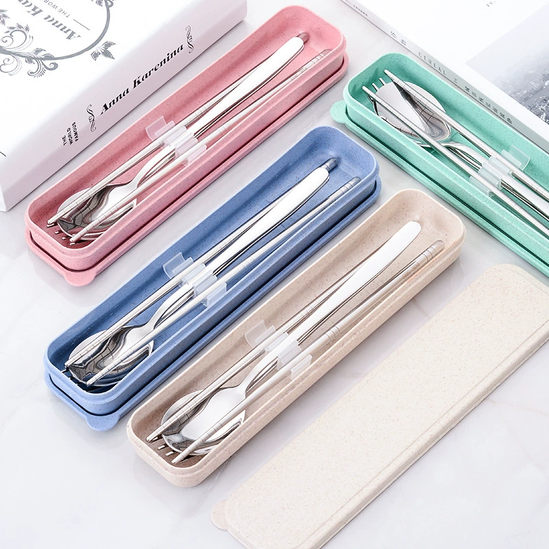 Handheld tableware stainless steel, children's set for elementary school students, storage box, 3 piece set