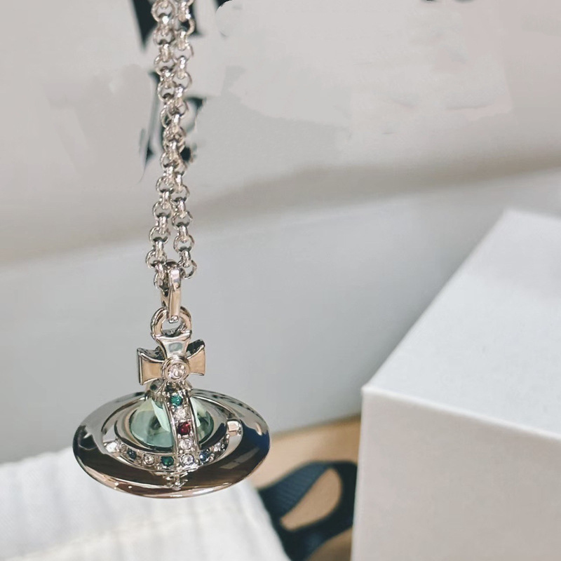 High Version Queen Mother Mint Green ORB Medium Saturn Necklace Purple 10mm Glass Ball UFO Planet Pendant