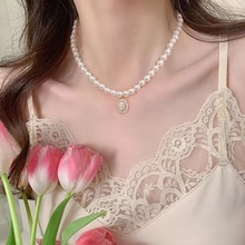 法式复古风猫眼珍珠项链女轻奢小众设计优雅气质精致高级感锁骨链
