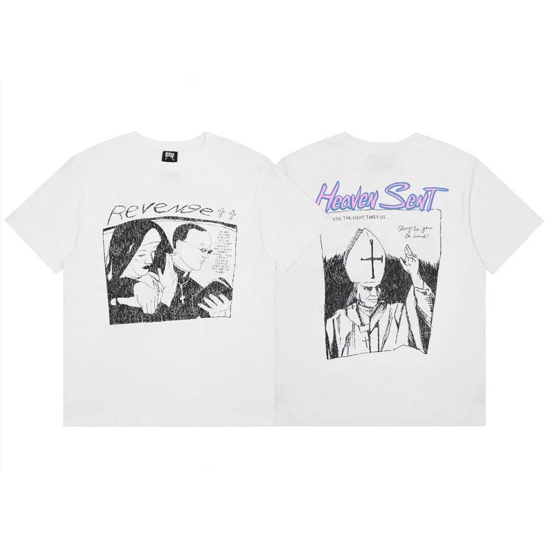 Correct Edition Revenge Sister Godfather Sheepskin Book Printed Summer High Street Trendy Round Neck Couples Short Sleeve T-shirt