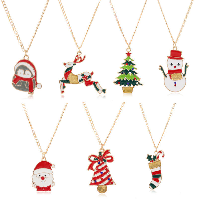 Cartoon Style Christmas Tree Santa Claus Alloy Stoving Varnish Unisex Pendant Necklace 1 Piece
