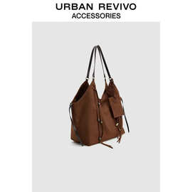 URBAN REVIVO2025秋季新款女大容量系带托特单肩包UAWB50022大容