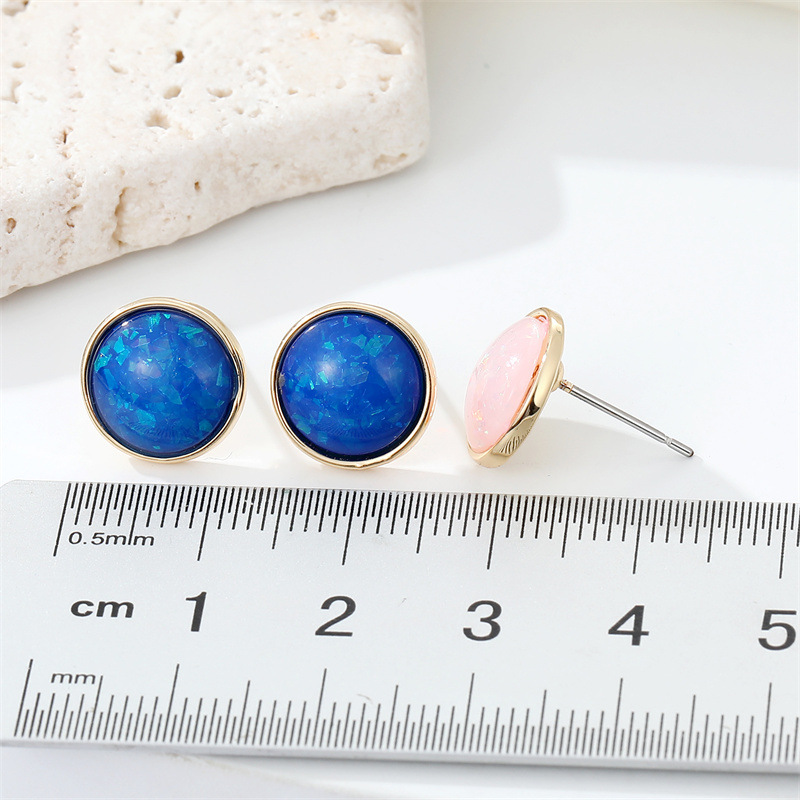 European CrossBorder Sold Jewelry Bohemian Retro Simple round Resin Earrings Opal Geometric Ear Studs Womenpicture1