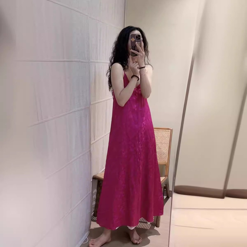Loose Satin Human Silk Jacquard Long All-match Dress Retro Women's Niche Elegant Slimming Long Dress with Slip