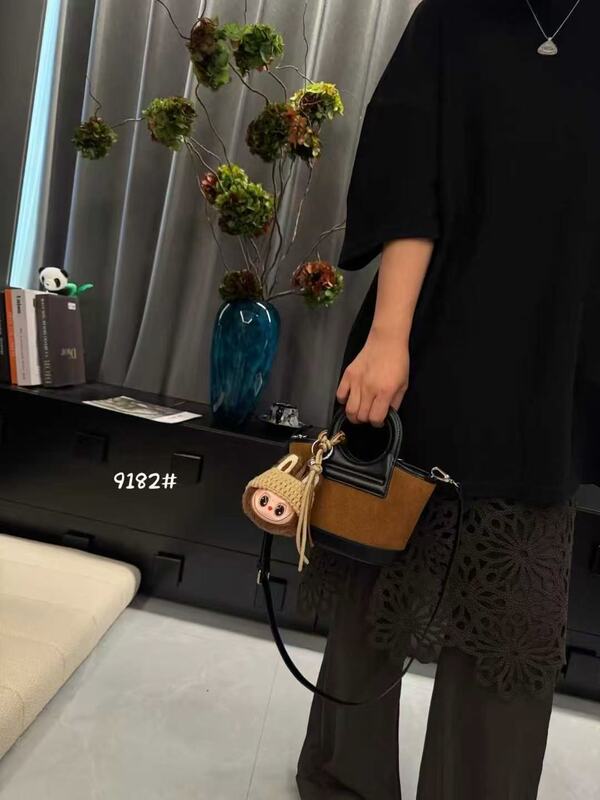 跨境韩系手提包拼接水桶包包女2025秋冬新款时尚单肩包通勤斜挎包|undefined