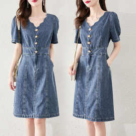 高档牛仔裙女2025夏季新款遮肉高腰显瘦牛仔连衣裙小个子微胖裙子