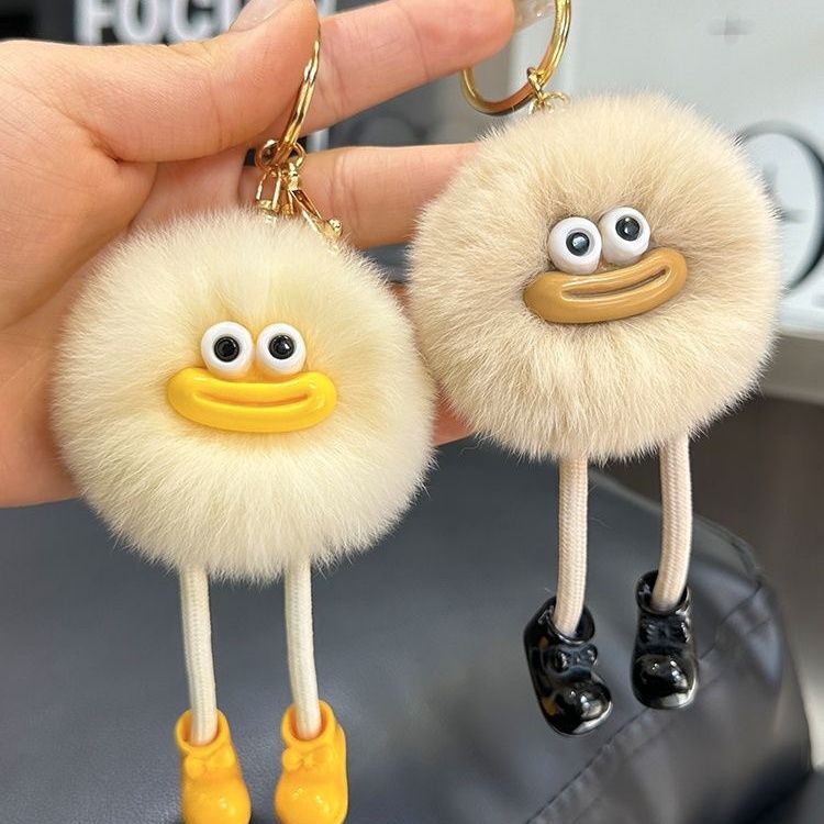 Cute imitation rex rabbit fur long legs sausage mouth small coal ball car key chain pendant fur ball bag pendant gift