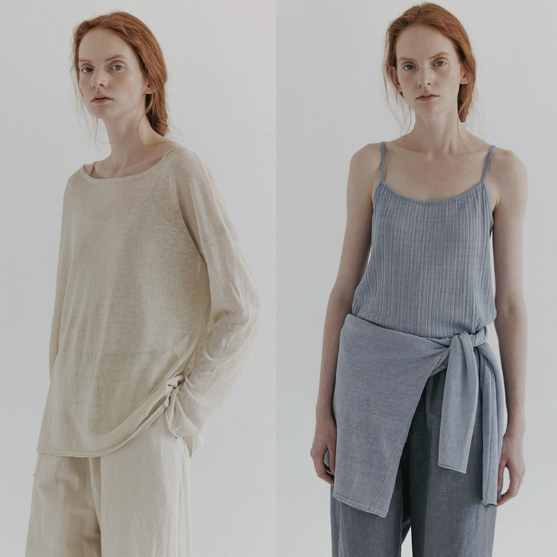 Mo * a homemade linen blended suspender blouse two-piece women's early autumn air pullover sweater pit vest