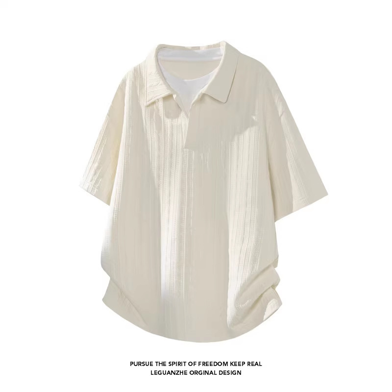 Nasa American-Style Large Size Lapel Short-Sleeved T-Shirt for Boys Spring and Summer New Fashion Brand Fake Two-Piece Loose Casual Top