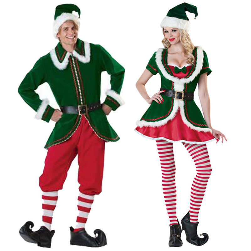 Plus Size Christmas Ball Party Performance Christmas Uniform Couple Costume Santa Claus Elf Cosplay Costume
