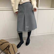 hers一勺甜秋冬韩系简约百搭显瘦蕾丝拼接直筒五分半身裙女92520