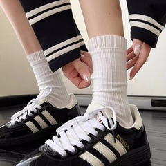 芭蕾风春秋纯欲花边袜子jk白色小腿袜黑色中筒袜少女竖条堆堆袜