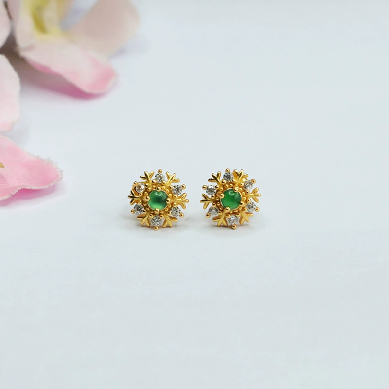 Yuyu S925 серебряные инкрустированные натуральным Жадеитом серьги Ice King зеленые серьги снежинки оптовая продажа с фабрики FC3032006