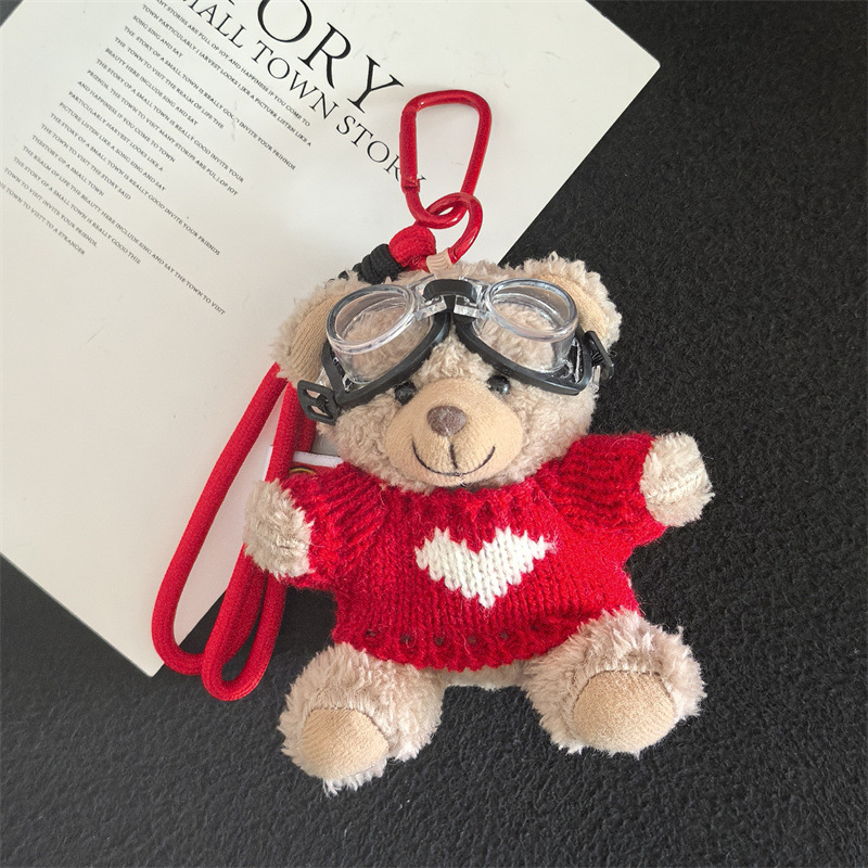 Aviator Bear Bolso Colgante Muñeco de felpa Llavero Escuela secundaria Regalos Joyas creativas