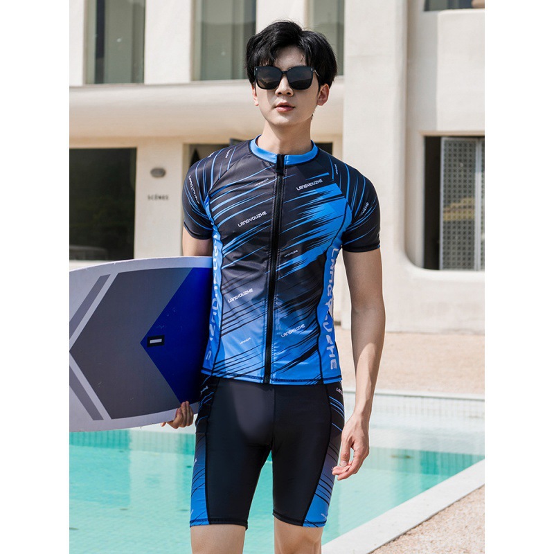 New Style Split Swimsuit Men's Belly-Covering Slim Sunscreen Two-Piece Set plus size Student Big Boy Korean Men's Swimsuit