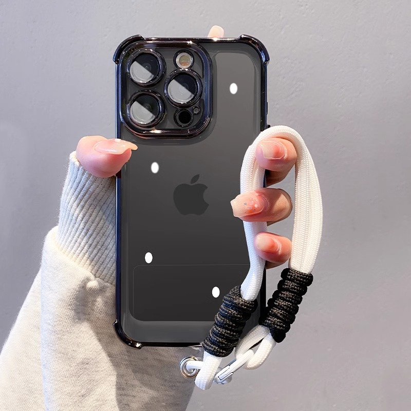 Simple color sólido cuatro esquinas anti-caída Apple 16promax funda para teléfono 15pro/16 todo incluido 14pro cuerda 13/14