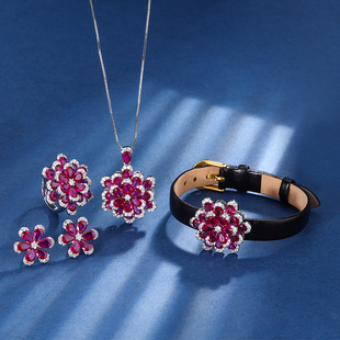 Zhuang Sheng jewelry copper bottom gold-plated simulation red corundum eternal flower advanced light luxury suit women
