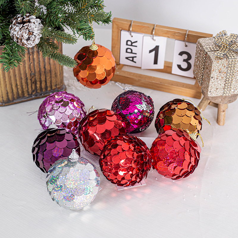 8cm Navidad colorido lentejuelas pescado escala bola espuma bola Navidad árbol decoraciones colgante Navidad bola en stock al por mayor