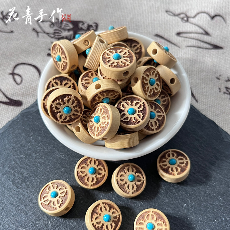 도매 천연 회양목 상감 청록색 고대 스타일 구름 다시 액세서리 DIY 불교 비즈 목걸이 펜던트 액세서리