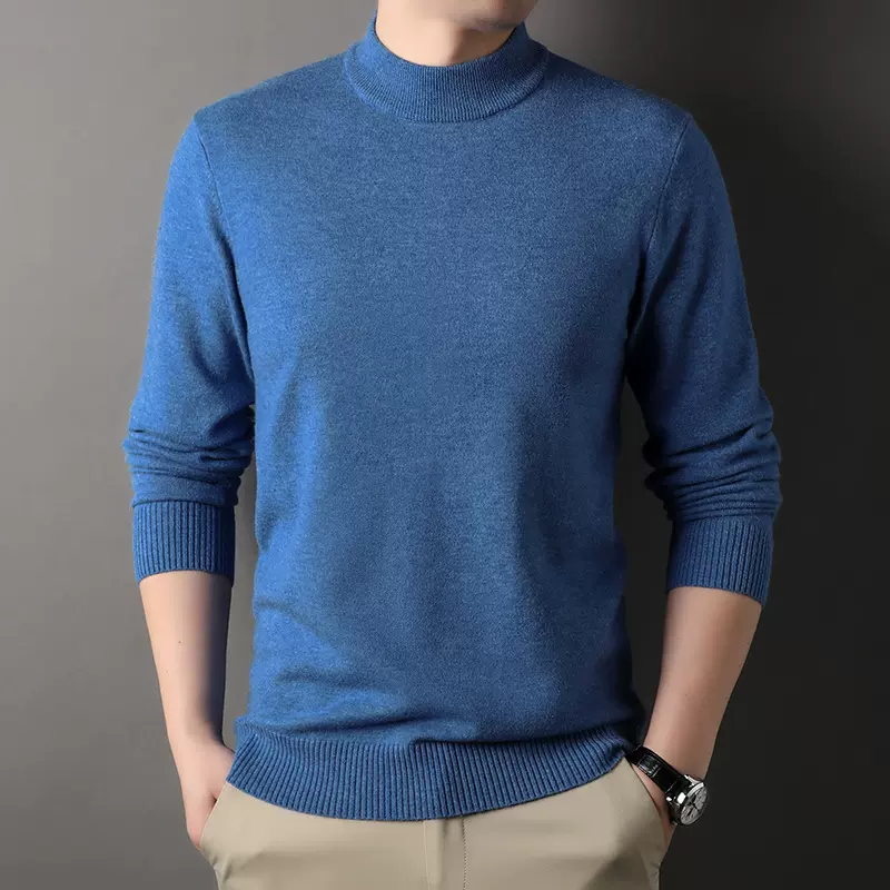 直播爆款男士羊毛衫时尚休闲纯色半高领秋冬中青年长袖针织毛衣男