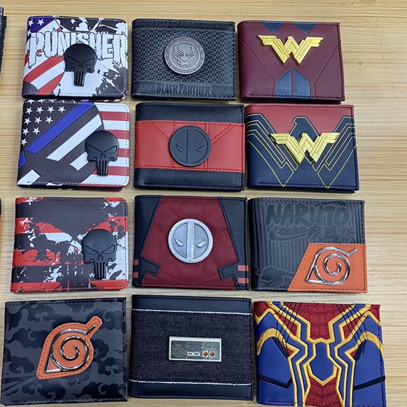 Spider-Man Parche de metal alivio Deadpool fuego sombra cartera logotipo corto hombres y mujeres bolsa dinero monedero
