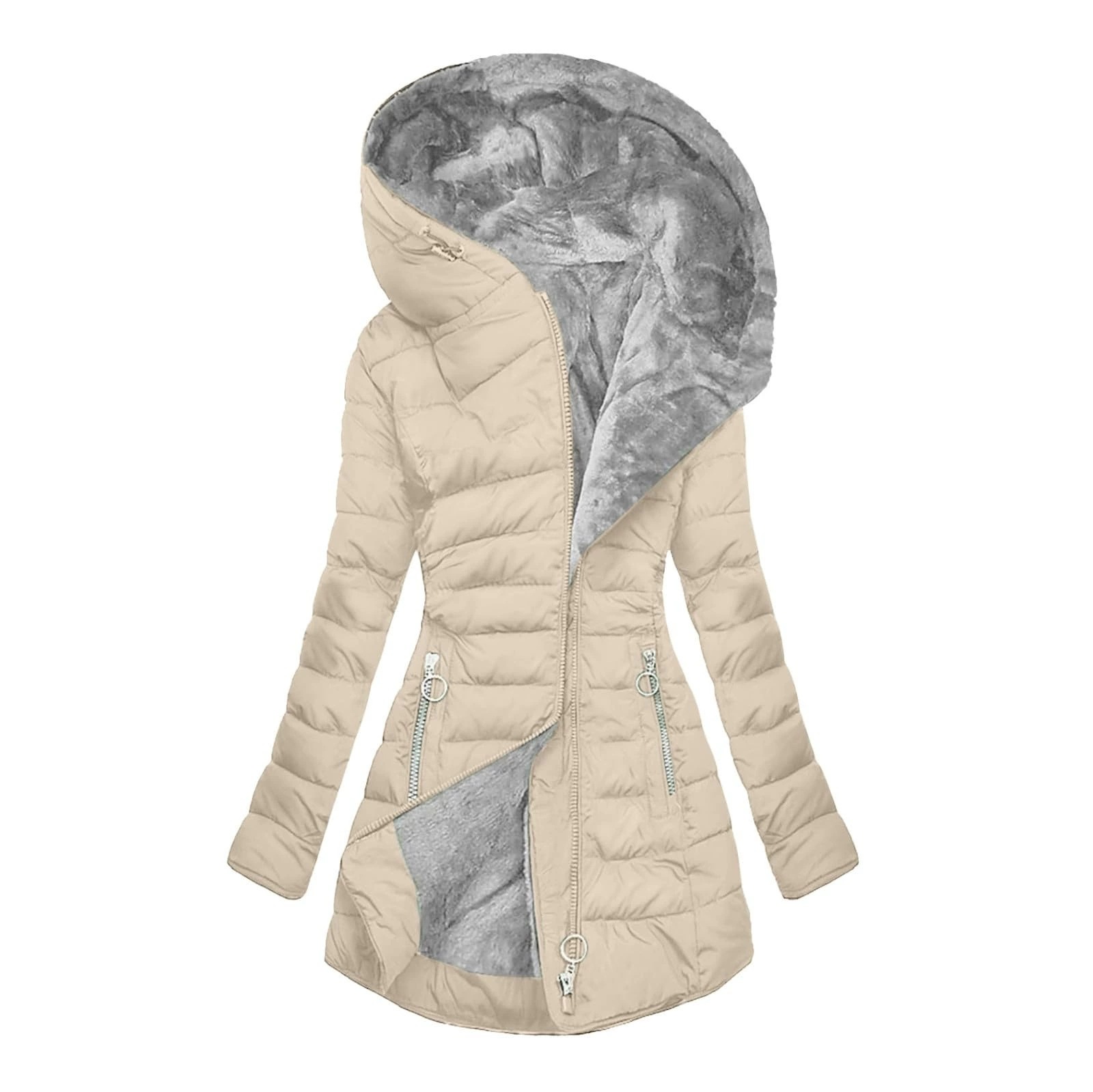 Transfronterizo 2025 Europa y América Amazon invierno collar cremallera manga larga delgada chaqueta con capuchón caliente abrigo a prueba de frío image 19