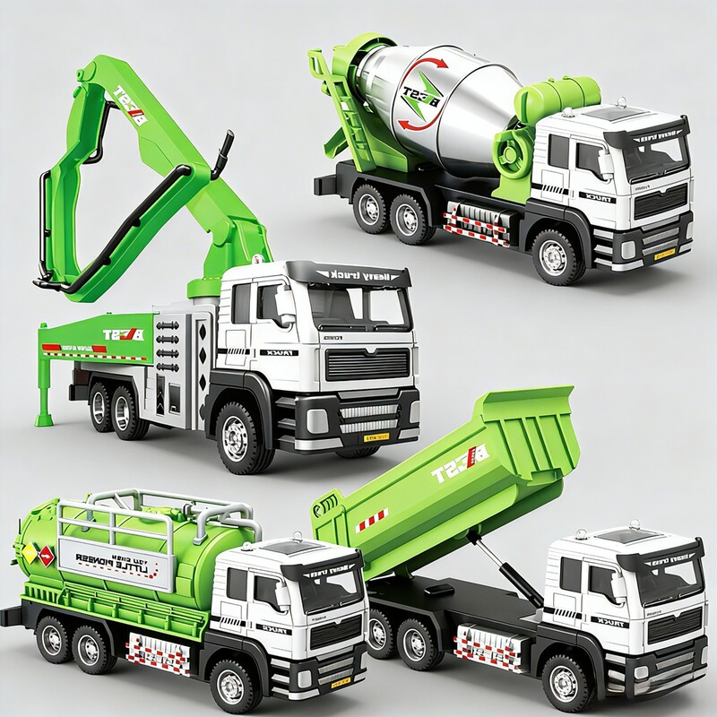 Excavator Snowplow Alloy Construction Vehicle Set Toy for Boys, Realistic Children's Model Crane Mixer Truck Crane