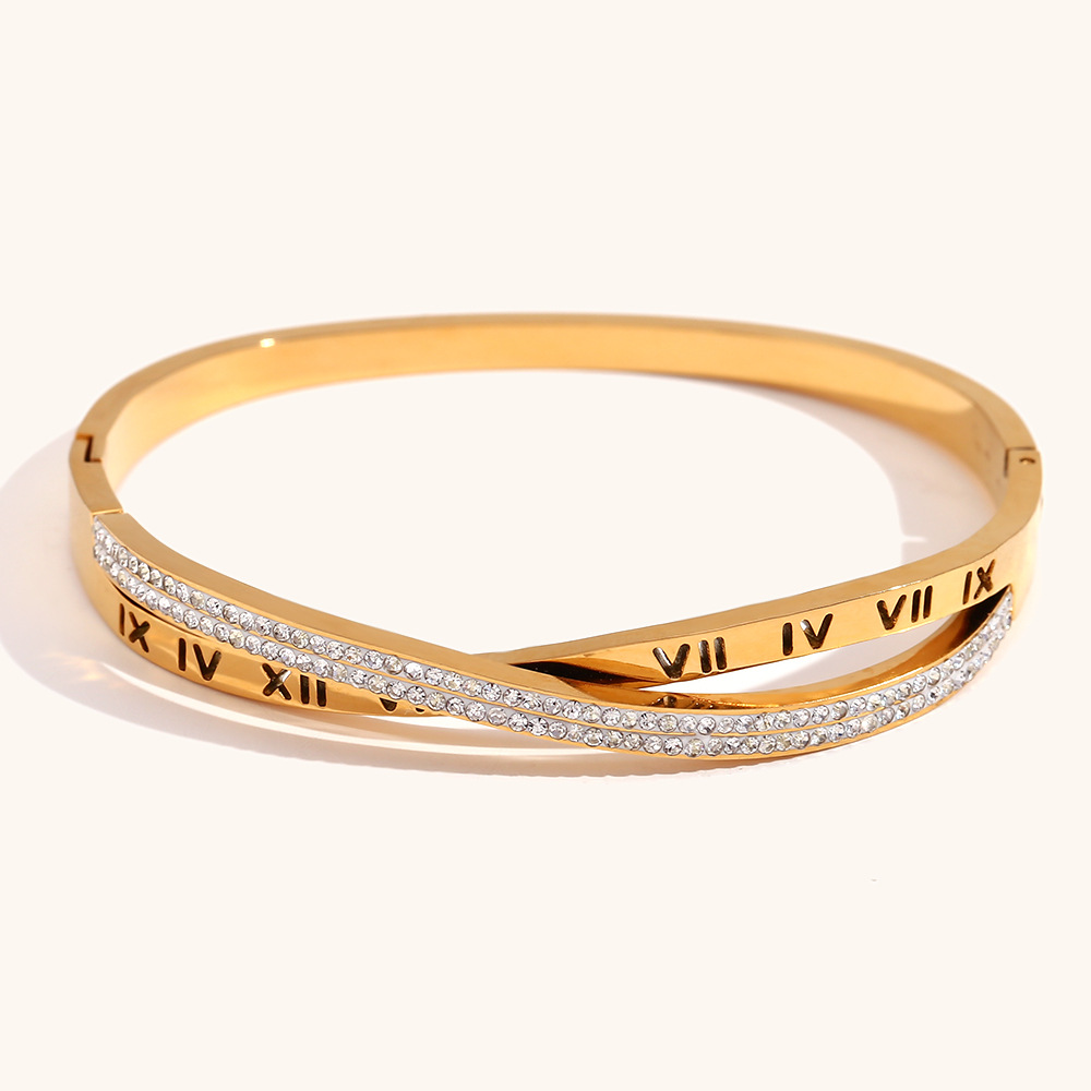 Stainless Steel 18K Gold Plated Elegant Simple Style Roman Numeral Bangle display picture 3