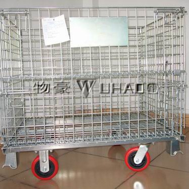 带轮折叠仓储笼 聚胺酯脚轮 尼龙轮 坚固耐用 方便推动 可以堆垛