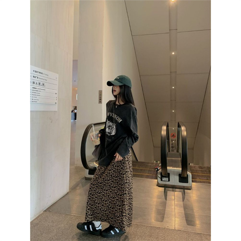 美式印花中长款卫衣+豹纹半身裙女2025年秋季新款韩版时尚套装潮|undefined