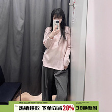 粉色纯棉长袖t恤女宽松薄款正肩卫衣内搭打底衫2026早秋新款上衣