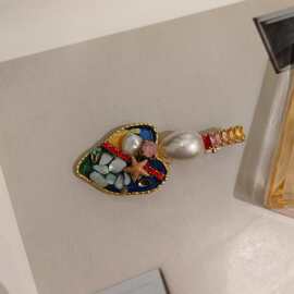巴洛克爱心珍珠锆石发夹侧边夹高级感精致海星贝壳装饰刘海夹鸭嘴