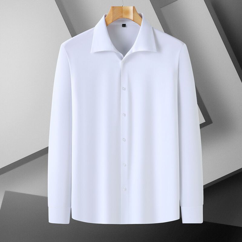 2025 Chubby Men's Spring and Autumn Plus Size Brazil Wide Collar Shirt Business Casual Lapel Stretch Long Sleeve Shirt