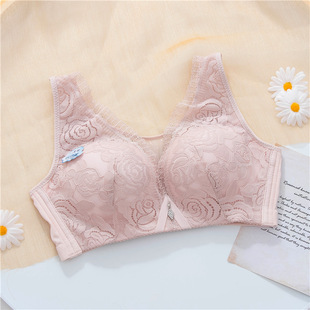 Non-magnetic Rings Large Size Underwear Women's Comfortable Lace Large Chest Small Thin Cup Bra Adjustable Bra