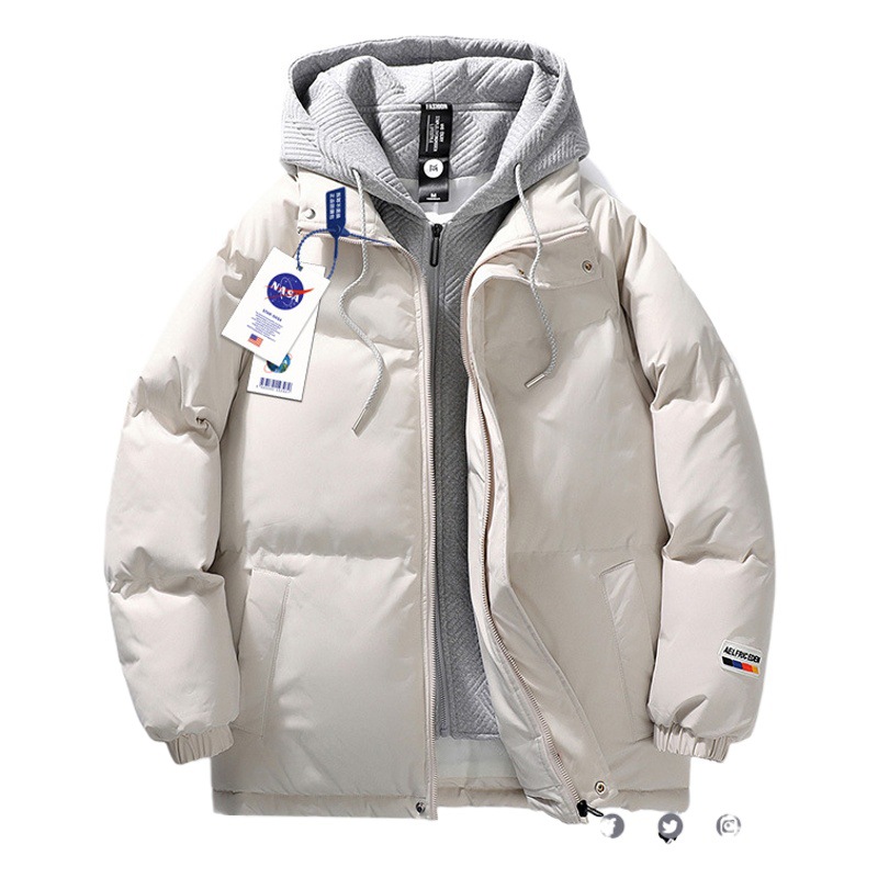 Abrigo acolchado de algodón para hombres, Abrigo acolchado de algodón de dos piezas falso para adolescentes y estudiantes, marca de moda de invierno, moda suelta engrosada