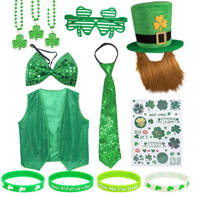 St. Patrick's Day Clover Tattoo Bracelet Irish England Holiday Party with Beard Hat St. Patrick's Day Clover Tattoo Bracelet Irish England Holiday Party with Beard Hat