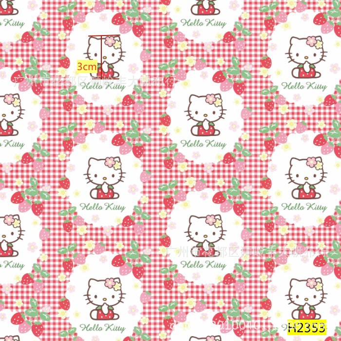 三丽鸥HelloKitty卡通印花防泼水斜纹复合布料箱包背包宠物用品布