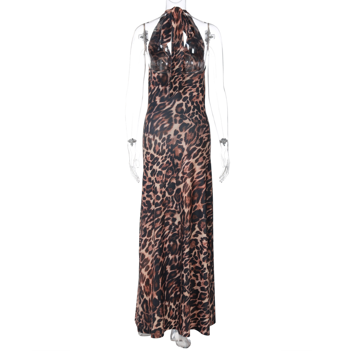 Spring Women Clothes Leopard Print Sleeveless Halter Strap Dress Sexy Backless Dress