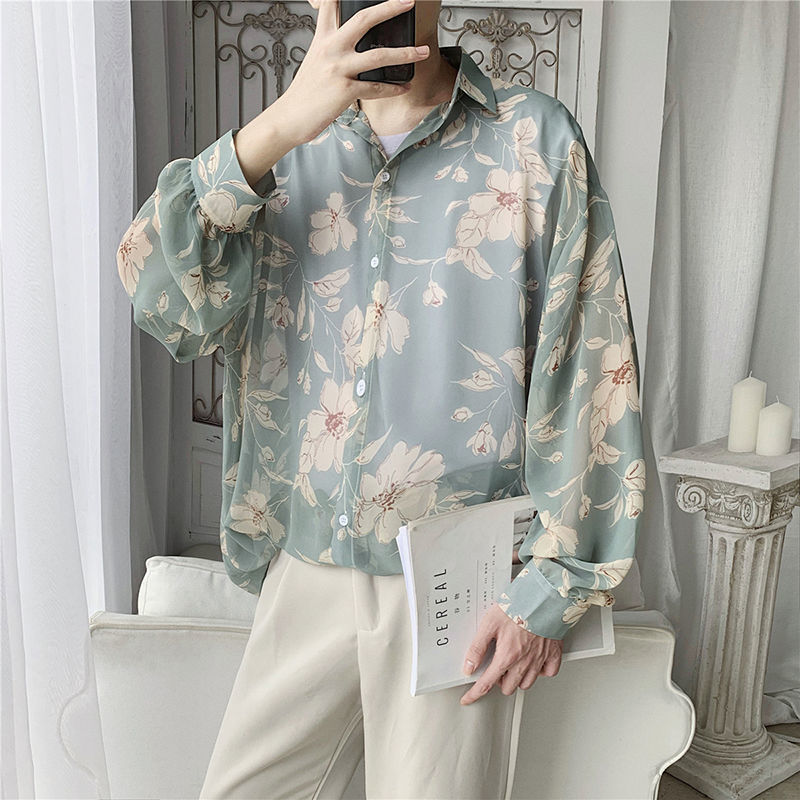 Fairy Autumn Hong Kong-style Loose Floral Shirt Men's Fashionable Printed Long-sleeved Shirt Ins Niche Design Sense Top