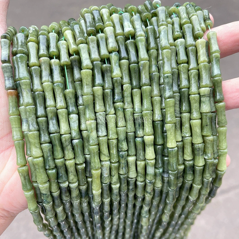 Bamboo Tube Beads, Natural Southern Jade 5×12 mm — ~31 pcs Strand, Organic Jewelry Beads